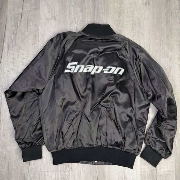 Snap-On Tools Men’s Large USA Satin Jacket Snap Buttons Black Vintage 80’s R - Picture 9 of 9